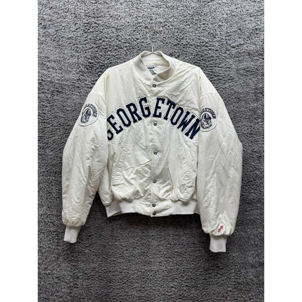 Vintage 90s Swingster Georgetown Hoyas Satin Bomber Jacket White Mens Size S